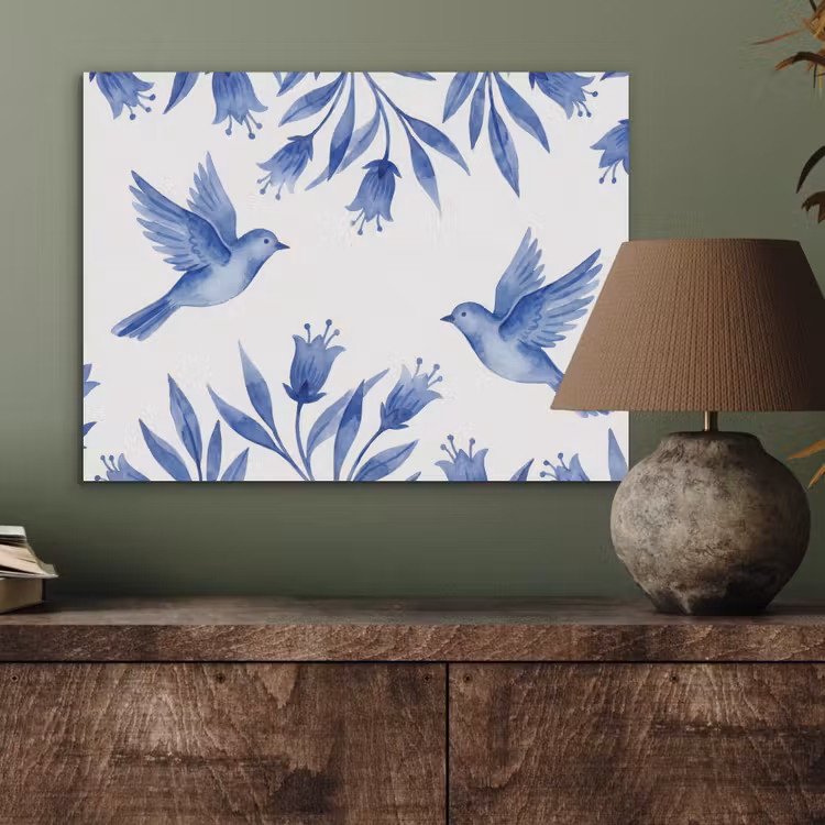 Modern - Vogels - Delfts - Blauw PET vilt klein -sfeer2