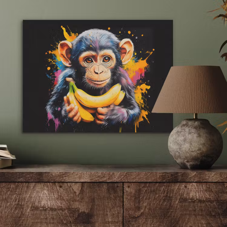 Aap - Graffiti - Kleurrijk - Bananen - Modern PET vilt klein -sfeer2