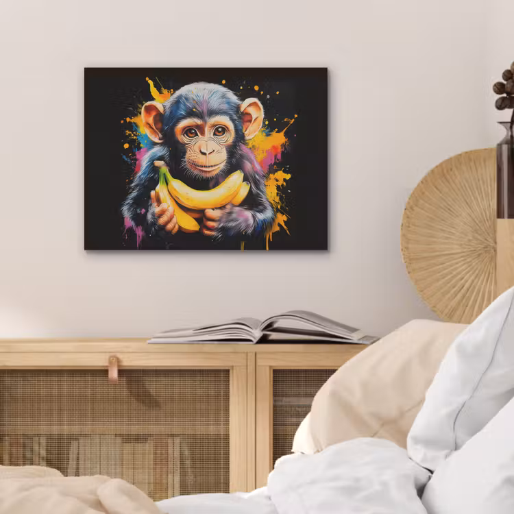 Aap - Graffiti - Kleurrijk - Bananen - Modern PET vilt klein -sfeer3