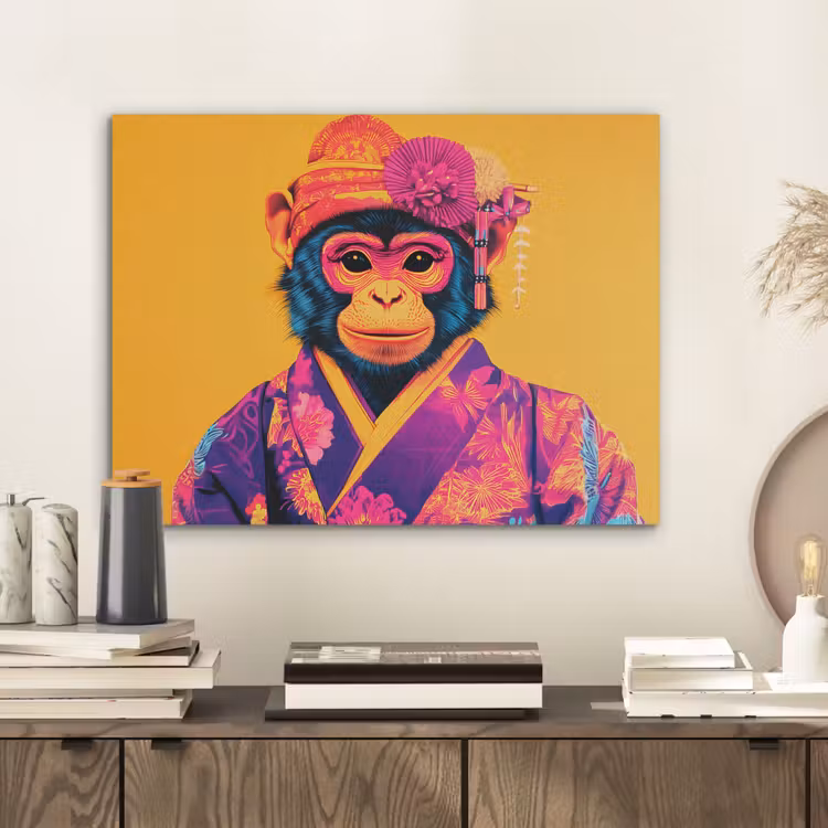 Aap - Kimono - Bloemen - Hoofdtooi PET vilt klein -sfeer1