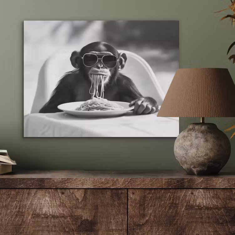 Aap - Spaghetti - Zonnebril - Zwart wit - Cool - Dier PET vilt klein -sfeer2
