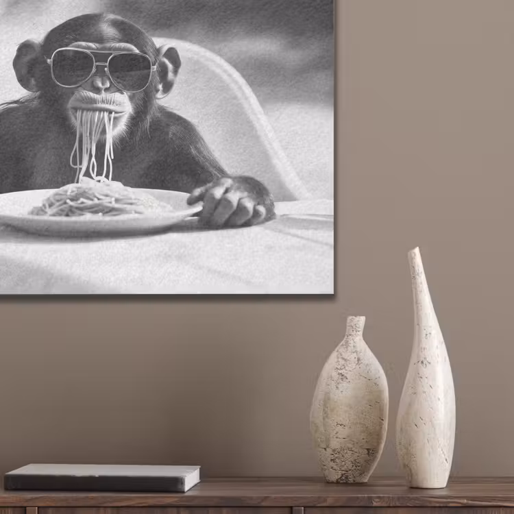 Aap - Spaghetti - Zonnebril - Zwart wit - Cool - Dier PET vilt klein -sfeer6_closeup