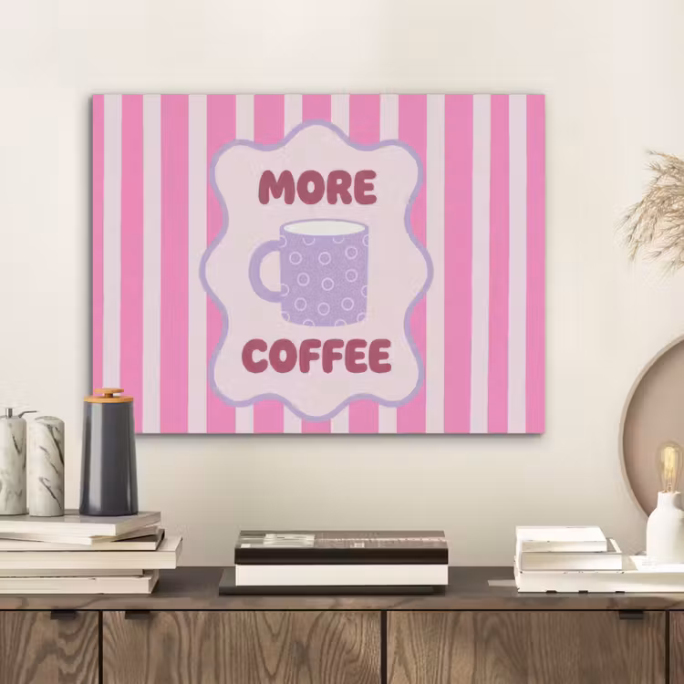 More coffee - Roze - Paars - Strepen - Mok PET vilt klein -sfeer1