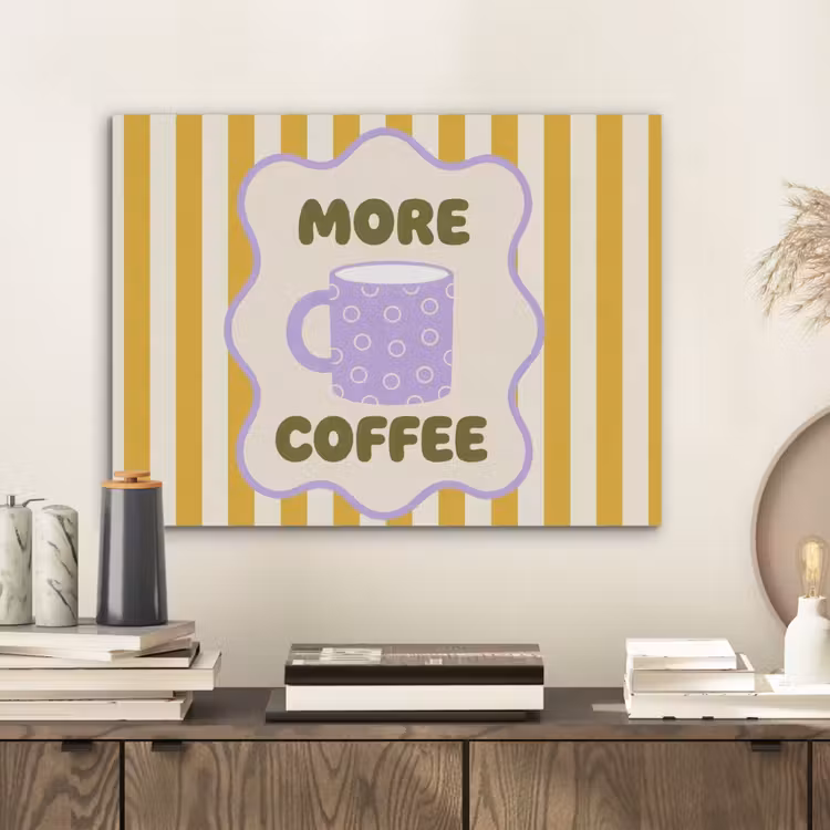 More coffee - Geel - Paars - Strepen - Mok PET vilt klein -sfeer1
