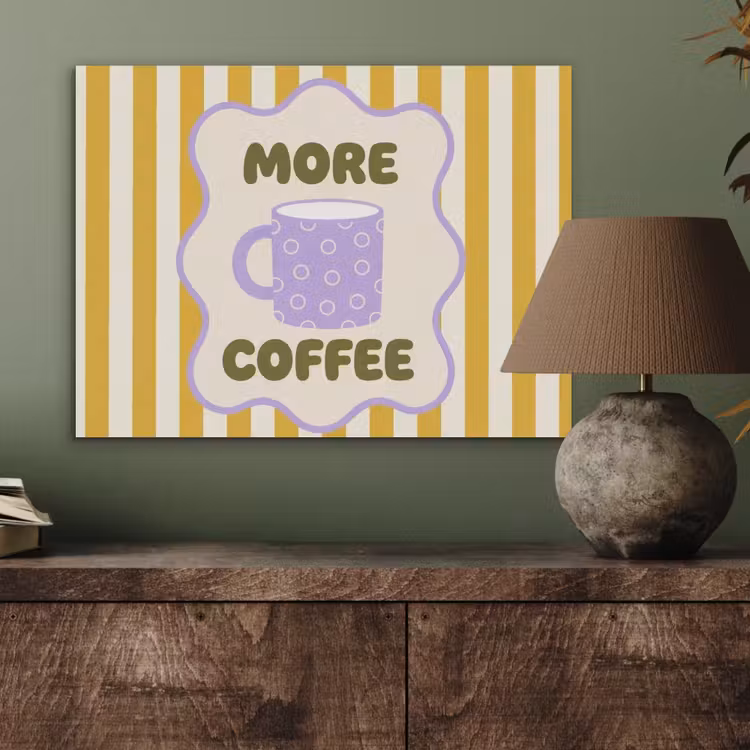 More coffee - Geel - Paars - Strepen - Mok PET vilt klein -sfeer2