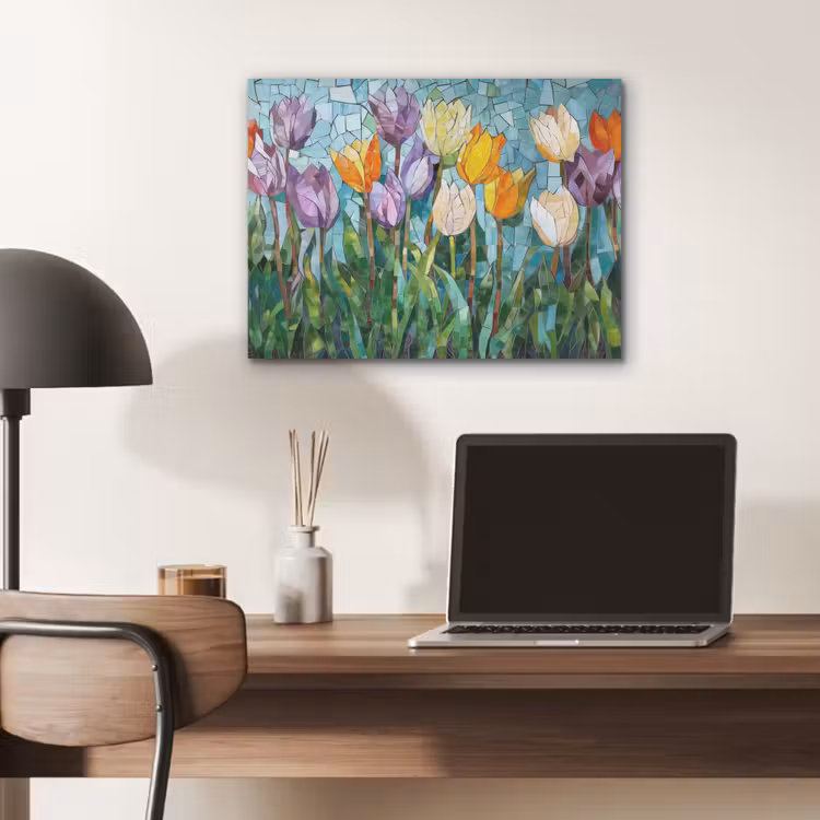 Mozaïek - Veld - Tulpen - Kleurrijk PET vilt klein -sfeer5