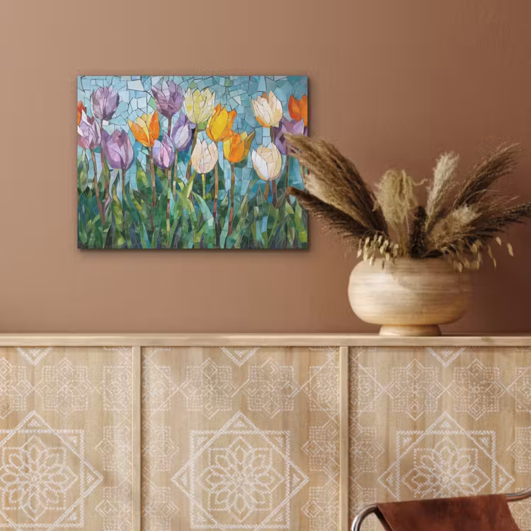 Mozaïek - Veld - Tulpen - Kleurrijk PET vilt klein -sfeer4