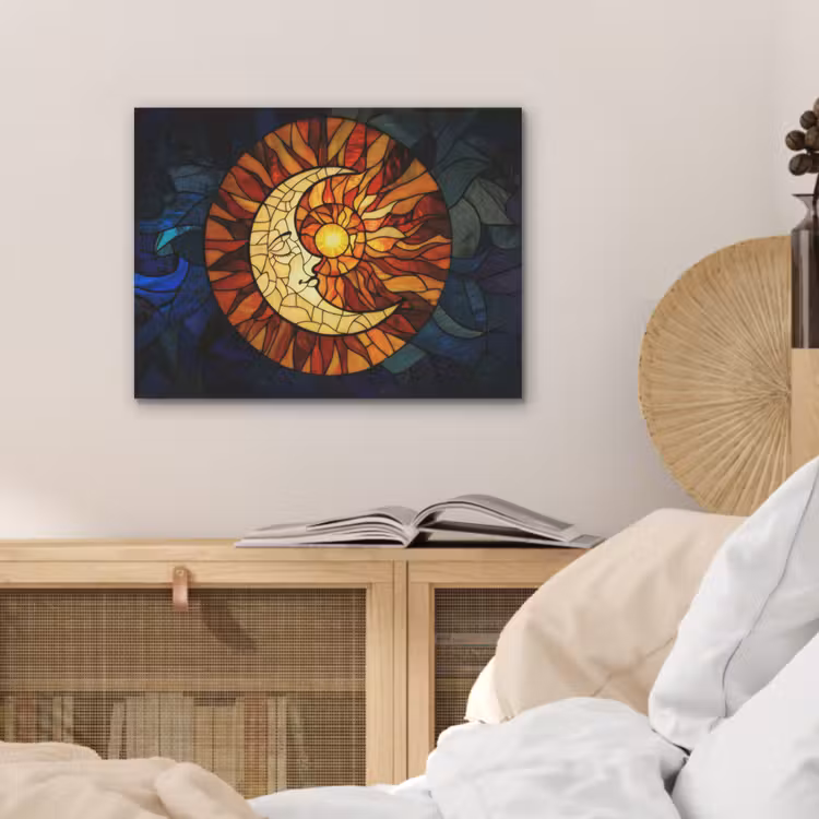 Mozaïek - Glas - Maan - Donkerblauw PET vilt klein -sfeer3