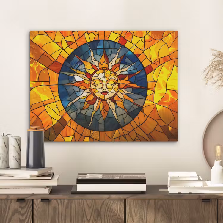 Mozaïek - Zon - Geel - Cirkel PET vilt klein -sfeer1