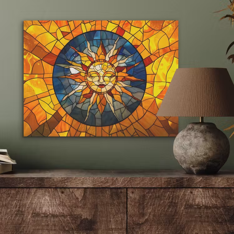 Mozaïek - Zon - Geel - Cirkel PET vilt klein -sfeer2
