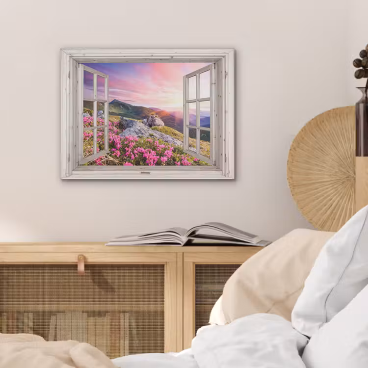 Bergen - Landschap - Doorkijk - Bloemen - Avond - Roze PET vilt klein -sfeer3