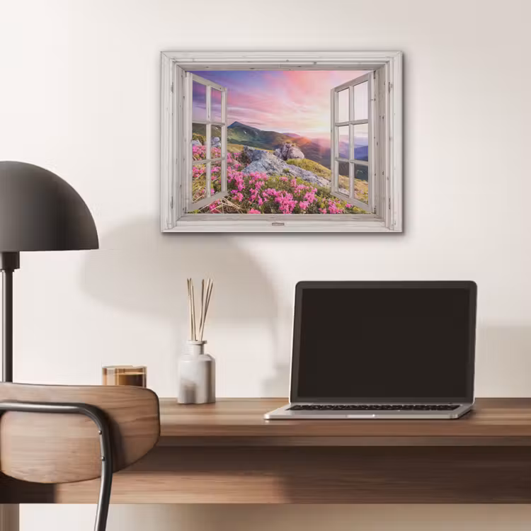Bergen - Landschap - Doorkijk - Bloemen - Avond - Roze PET vilt klein -sfeer5