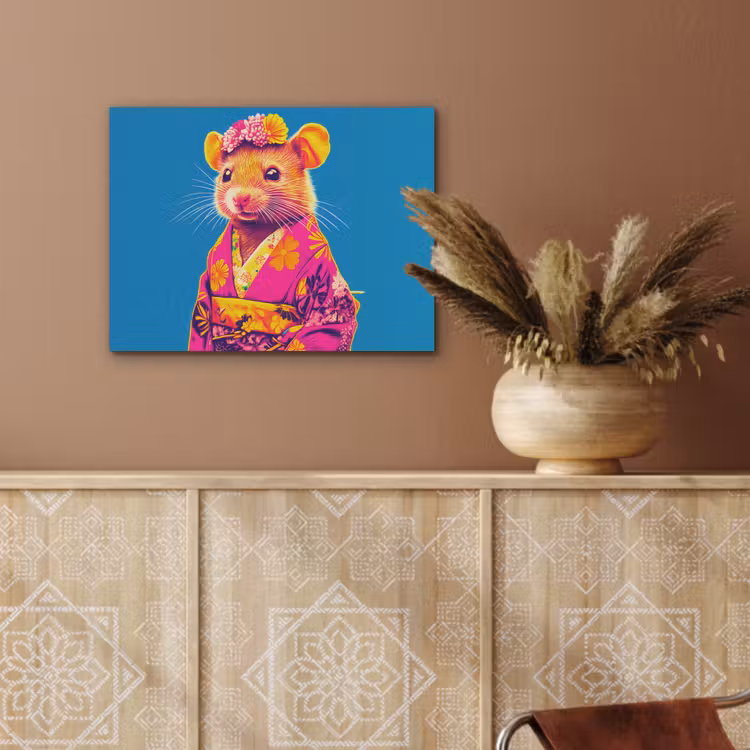 Muis - Kimono - Bloemen - Blauw PET vilt klein -sfeer4