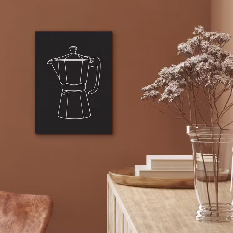Mokkapot - Zwart - Wit - Lijntekening PET vilt klein -sfeer4