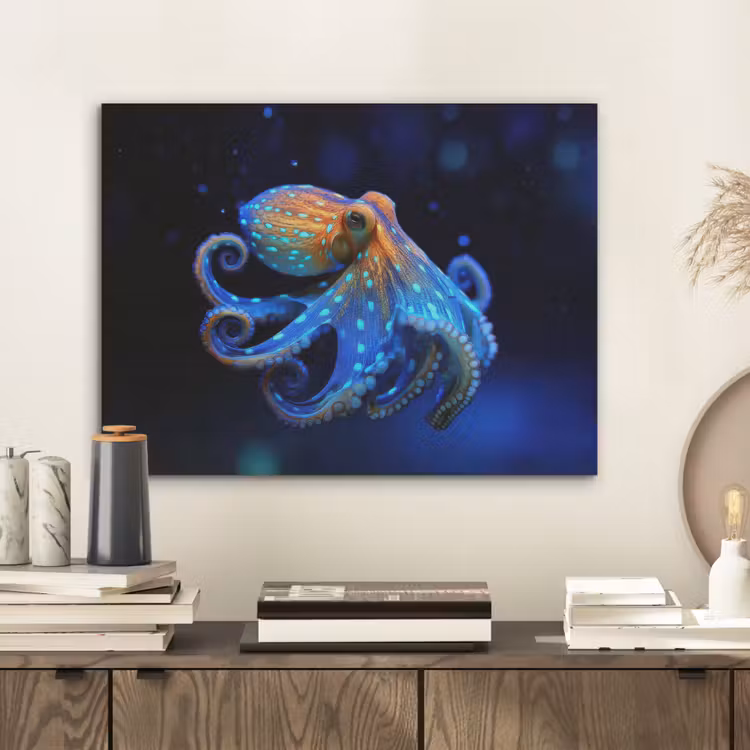 Octopus - Stippen - Blauw - Zee PET vilt klein -sfeer1