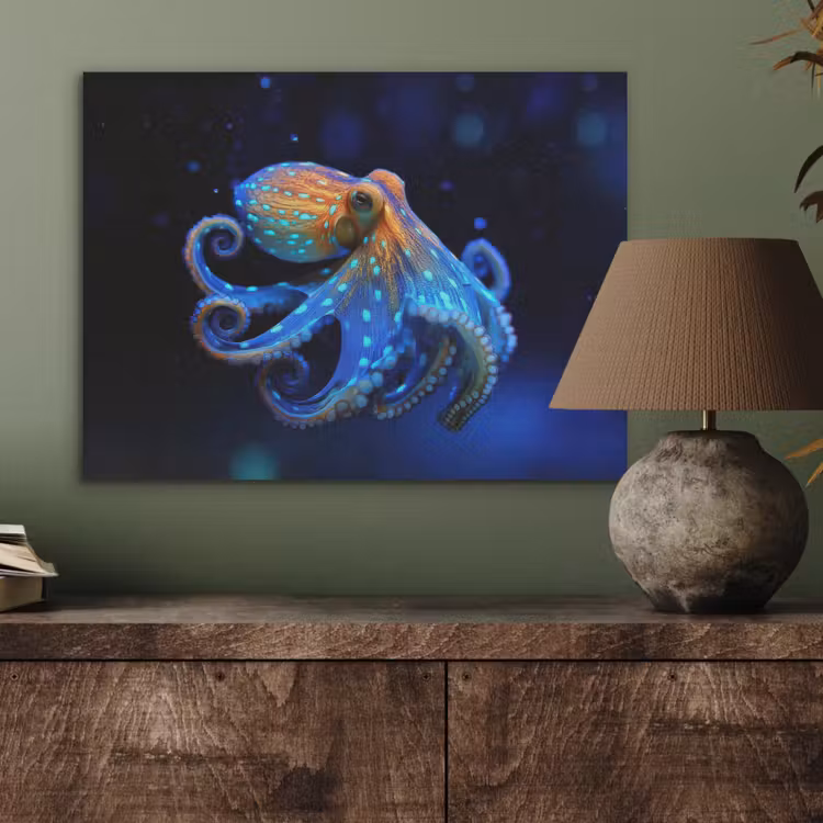 Octopus - Stippen - Blauw - Zee PET vilt klein -sfeer2
