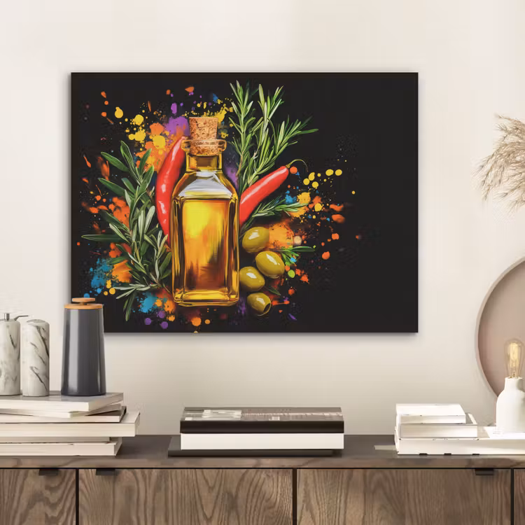 Olijfolie - Graffiti - Peper - Olijven - Modern PET vilt klein -sfeer1