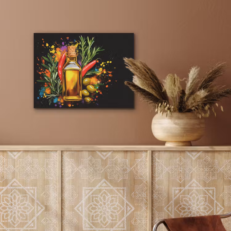 Olijfolie - Graffiti - Peper - Olijven - Modern PET vilt klein -sfeer4