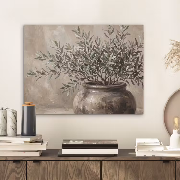 Olijfplant - Aardenpot - Abstract - Beige PET vilt klein -sfeer1