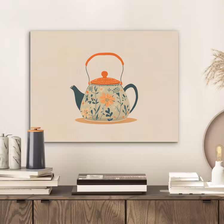 Oranje - Theepot - Bloemen - Bladeren PET vilt klein -sfeer1