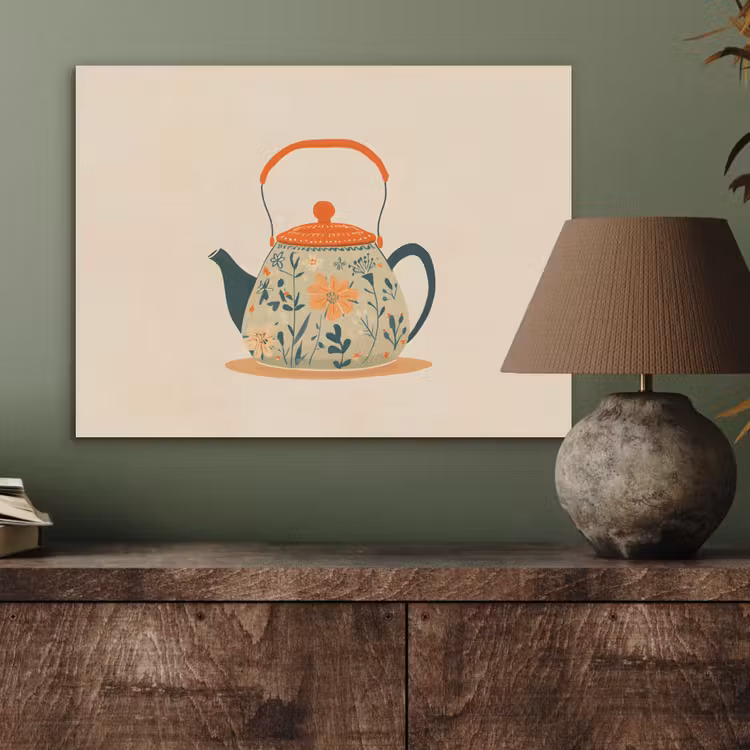 Oranje - Theepot - Bloemen - Bladeren PET vilt klein -sfeer2