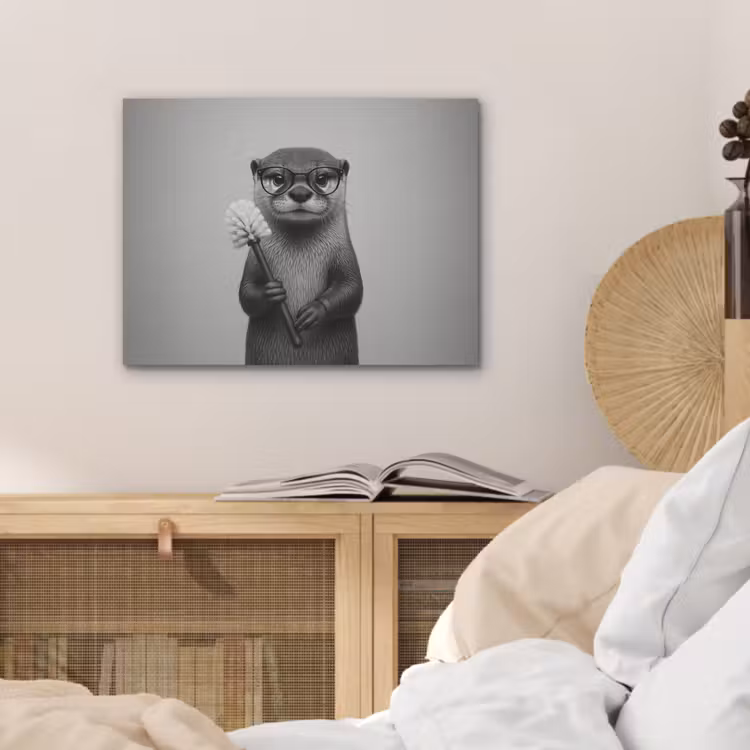 Otter - Wc-borstel - Bril - Zwart - Wit PET vilt klein -sfeer3