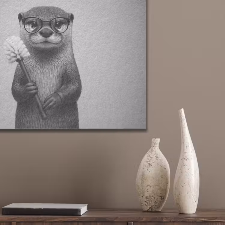 Otter - Wc-borstel - Bril - Zwart - Wit PET vilt klein -sfeer6_closeup