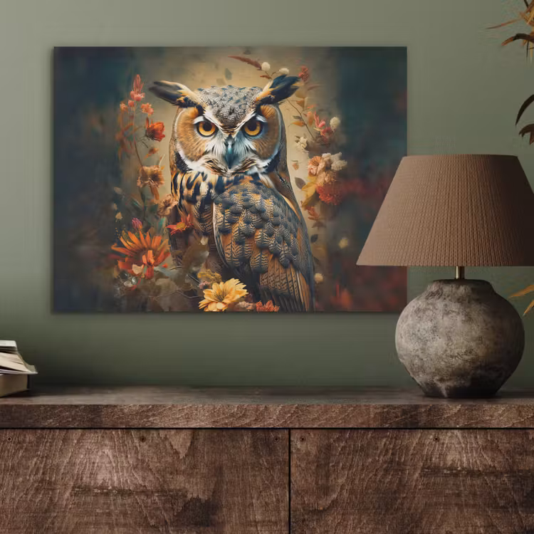 Uil - Vogel - Bloemen - Planten - Botanisch PET vilt klein -sfeer2