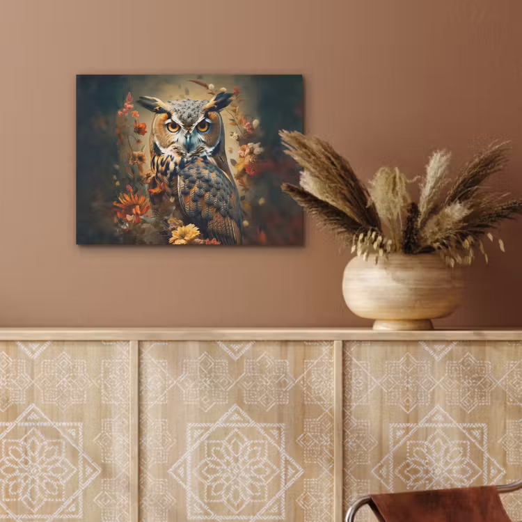 Uil - Vogel - Bloemen - Planten - Botanisch PET vilt klein -sfeer4