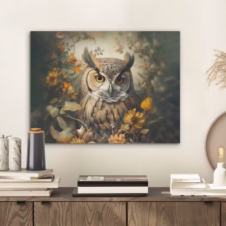 Uil - Vogels - Bloemen - Natuur PET vilt klein -sfeer1