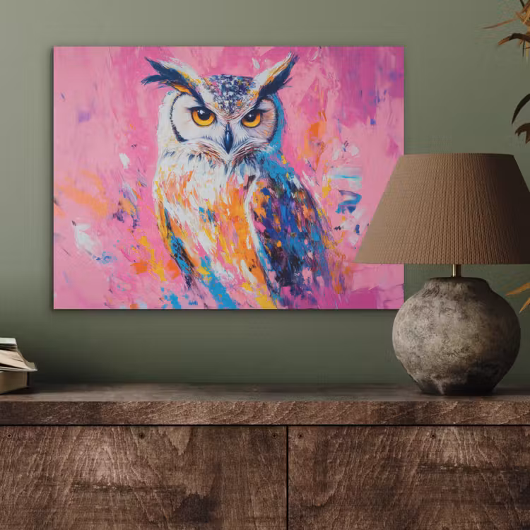 Uil - Roze - Blauw - Verf - Abstract PET vilt klein -sfeer2