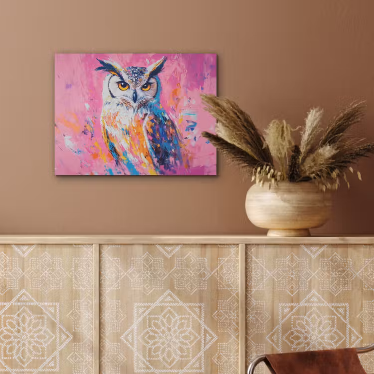 Uil - Roze - Blauw - Verf - Abstract PET vilt klein -sfeer4