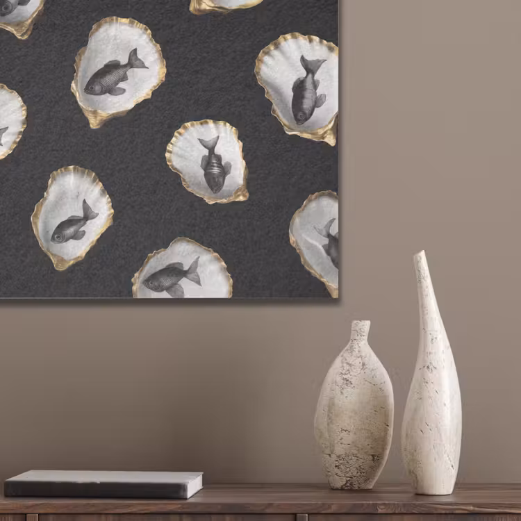 Oesters - Zwart - Vissen - Goud PET vilt klein -sfeer6_closeup