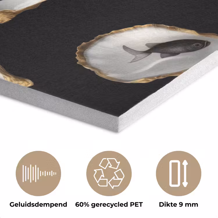 Oesters - Zwart - Vissen - Goud PET vilt klein -closeup_NL
