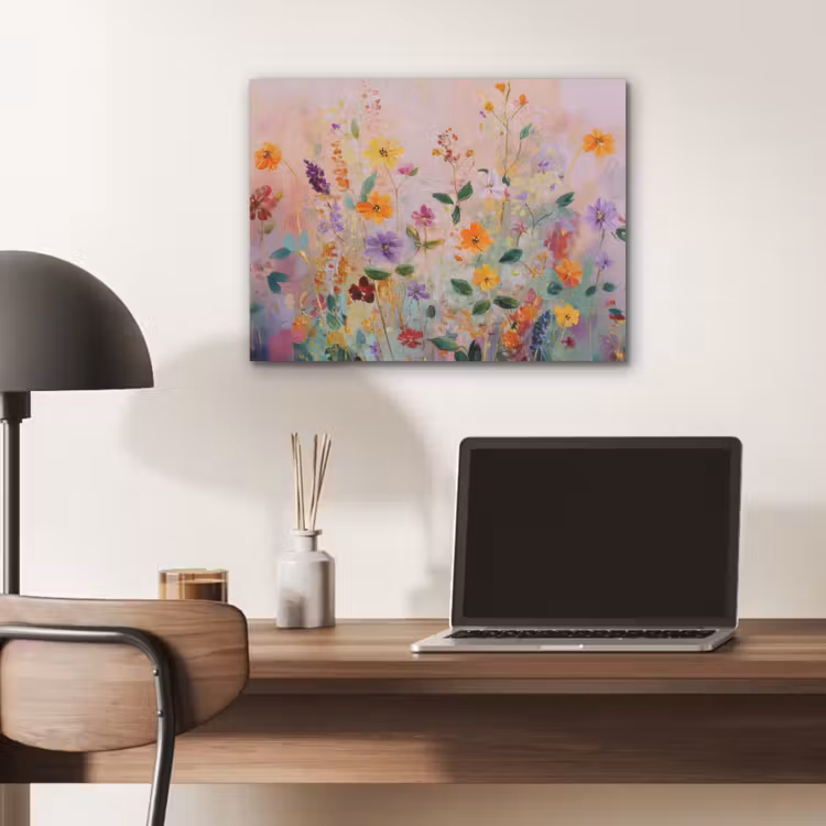 Schilderij - Bloemen - Abstract - Kleurrijk PET vilt klein -sfeer5