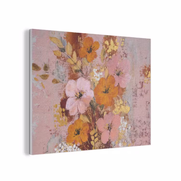 Schilderij - Bloemen - Rustiek - Roze PET vilt klein -3d