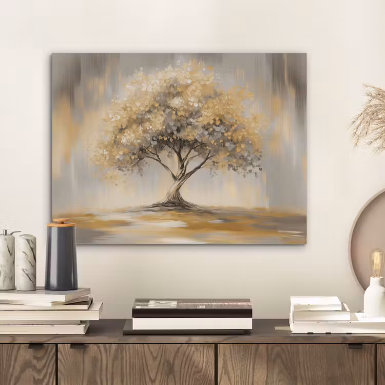 Schilderij - Boom - Abstract - Bladeren PET vilt klein -sfeer1