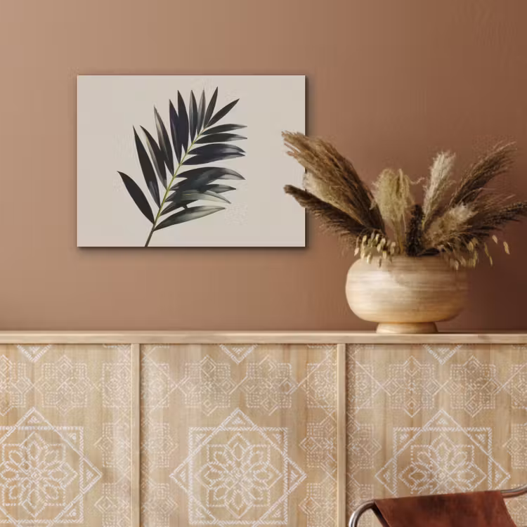 Palmblad - Subtiel - Groen - beige PET vilt klein -sfeer4