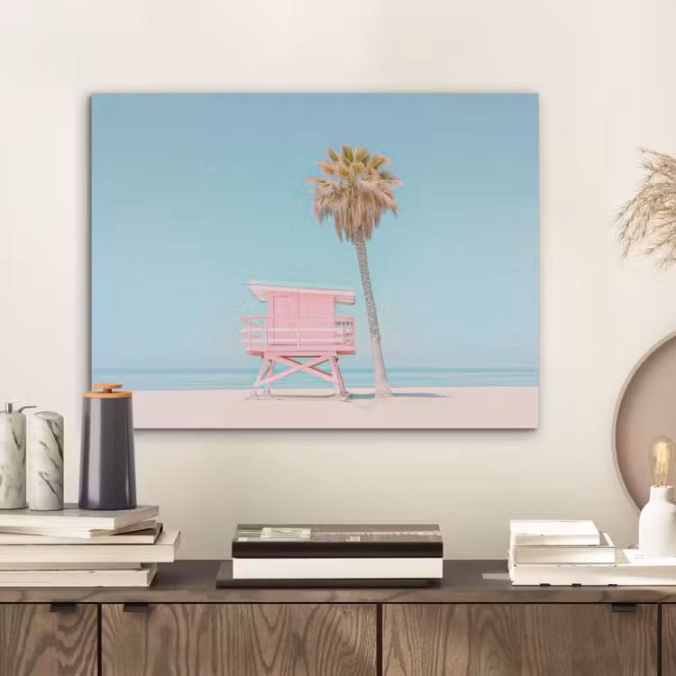 Palmboom - Strandhuis - Roze PET vilt klein -sfeer1