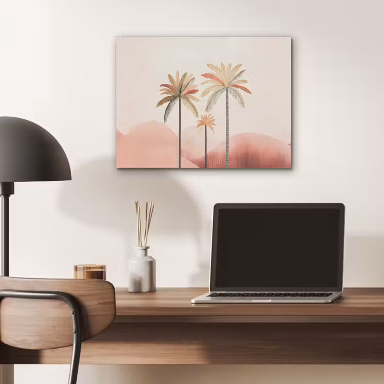 Palmbomen - Heuvels - Minimalistisch - Zachtroze PET vilt klein -sfeer5