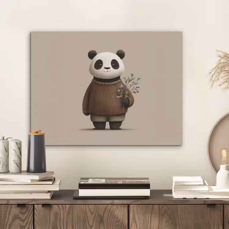Panda - Blauwe bloemen - Zachtheid PET vilt klein -sfeer1