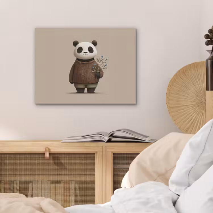 Panda - Blauwe bloemen - Zachtheid PET vilt klein -sfeer3