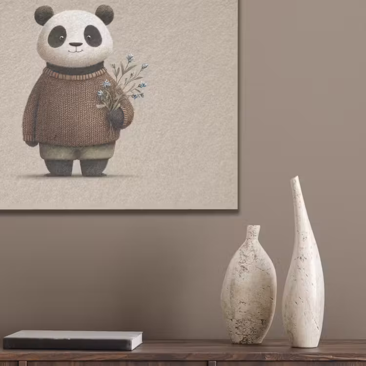 Panda - Blauwe bloemen - Zachtheid PET vilt klein -sfeer6_closeup