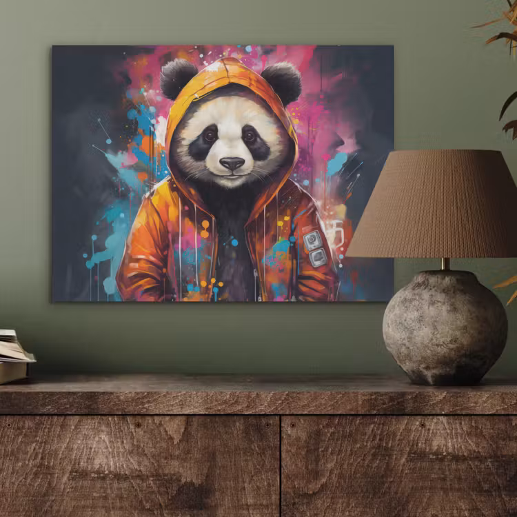 Panda - Jas - Graffiti - Oranje PET vilt klein -sfeer2