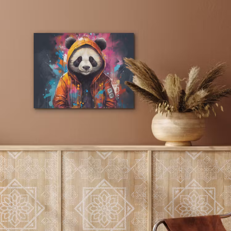 Panda - Jas - Graffiti - Oranje PET vilt klein -sfeer4