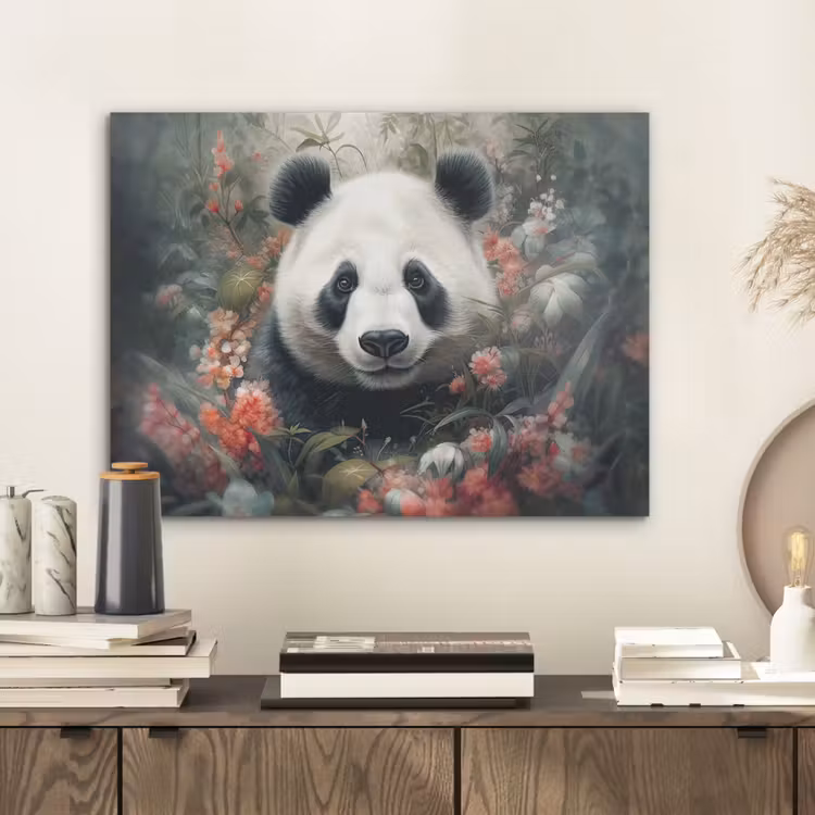 Panda - Wilde dieren - Bloemen - Natuur PET vilt klein -sfeer1