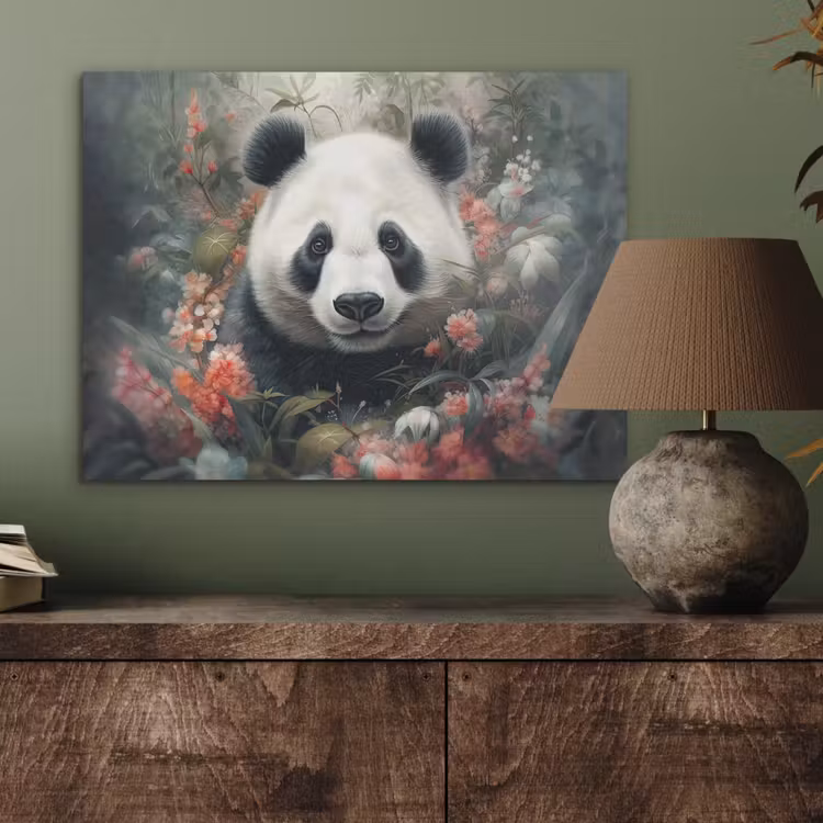 Panda - Wilde dieren - Bloemen - Natuur PET vilt klein -sfeer2