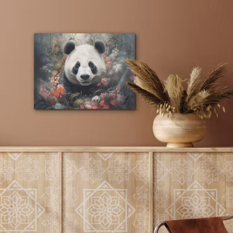 Panda - Wilde dieren - Bloemen - Natuur PET vilt klein -sfeer4