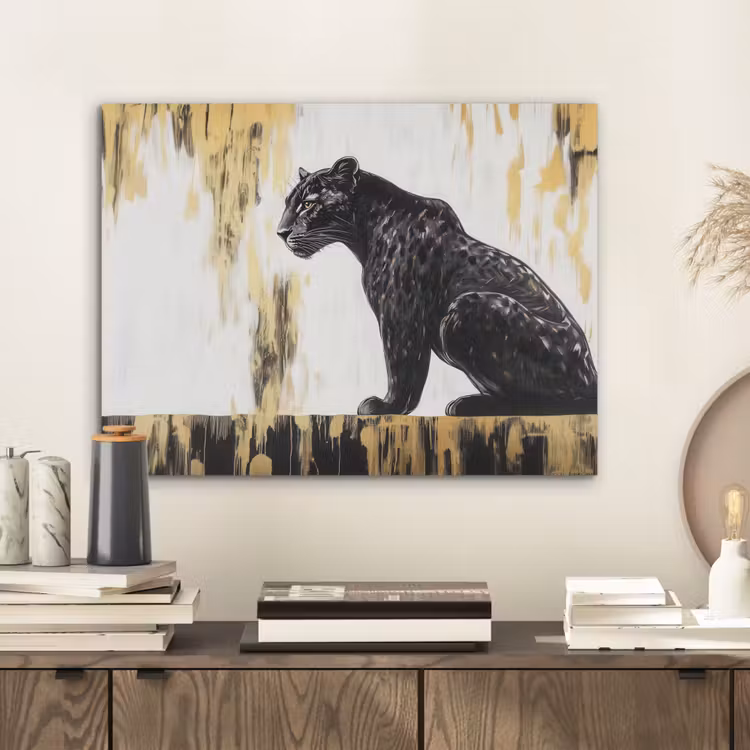 Panter - Zwart - Abstract - Goud PET vilt klein -sfeer1