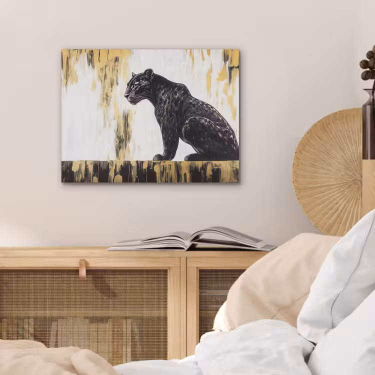 Panter - Zwart - Abstract - Goud PET vilt klein -sfeer3